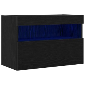 Wand-TV-Schrank in Schwarz Eichen-Optik mit LED-Beleuchtung, 60x30x40 cm.