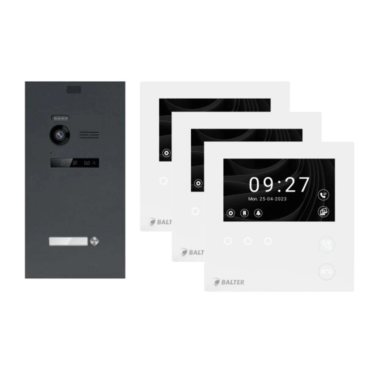 Balter Evo-HD-Mini Video Türsprechanlage Komplettsystem für 1-Familienhaus mit 3x 4,3 Zoll WiFi Monitor Anthrazitgrau