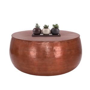 Runder Couchtisch Kupfer Hammerschlag-Design, 90x45 cm. Wohnzimmertisch im orientalischen Stil.