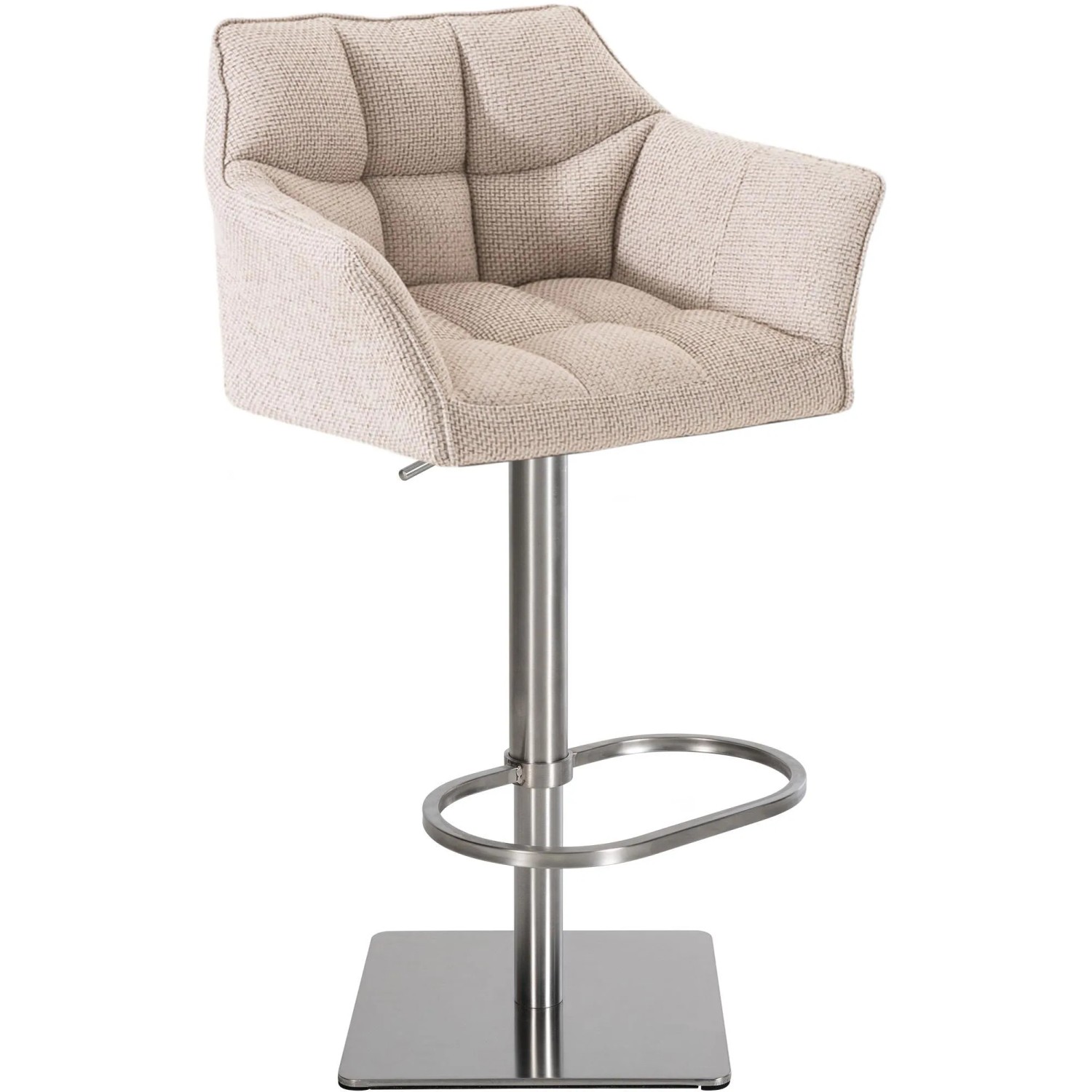 DELUKE Barhocker SIHAR Stoff Elfenbein 64x45x88cm Silber Barstuhl Höhenverstellbar Mit Lehne Drehbar Tresenhocker Tresen...