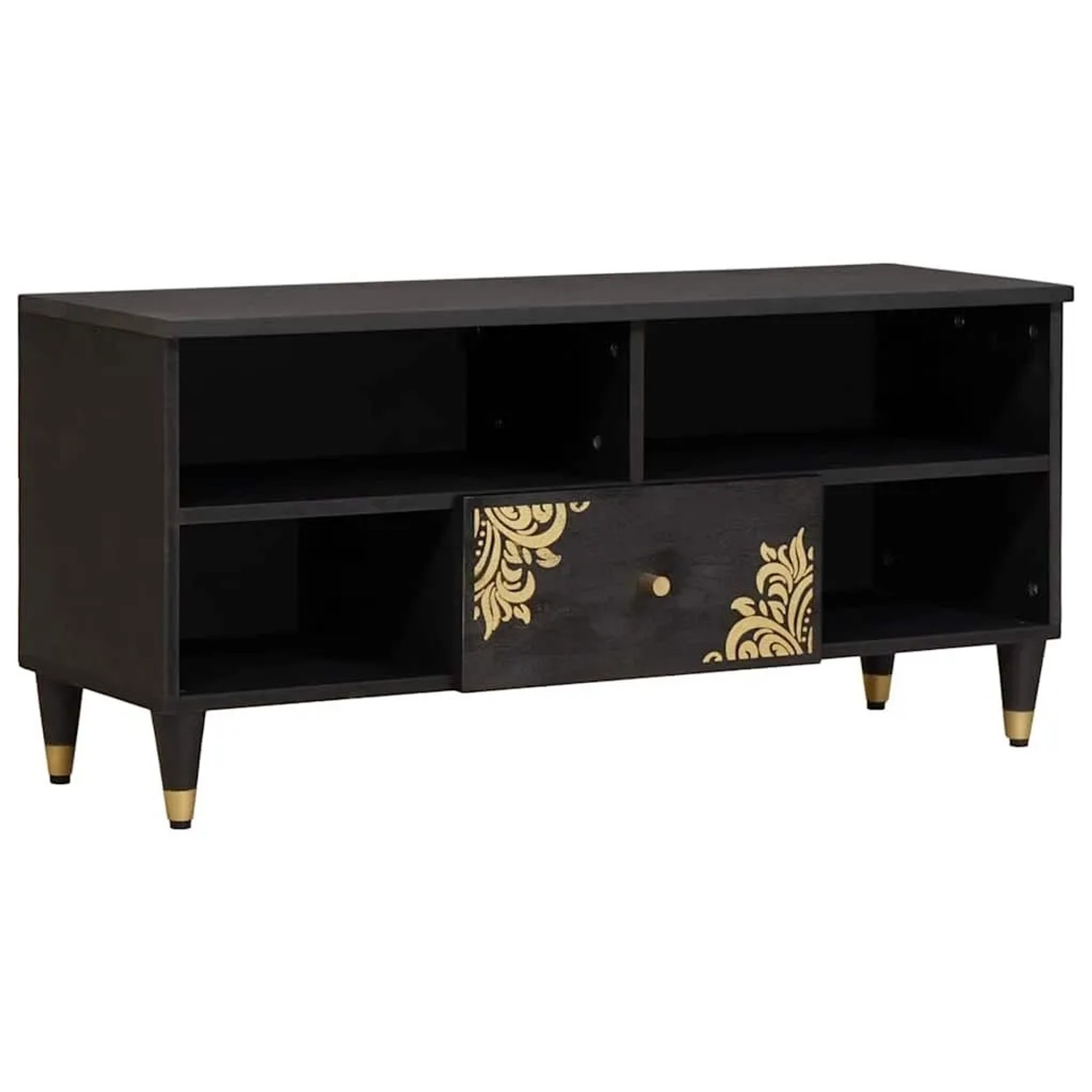 vidaXL TV-Schränk mit Regal Schwarz 100 x 33 x 46 cm Massivholz Mango 40188 günstig online kaufen