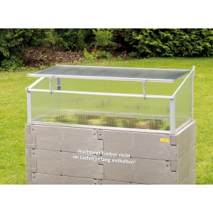 Juwel Thermo-Frühbeet 130/60 mit transparenten Hohlkammerplatten und geöffnetem Fenster.