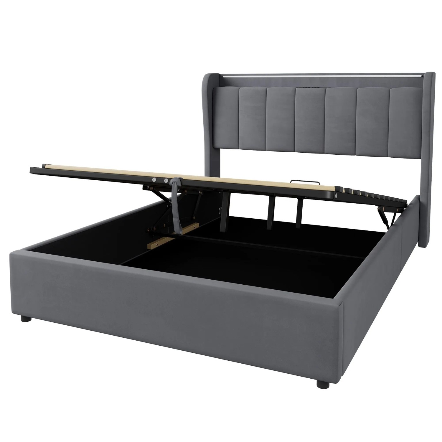 okwish Polsterbett 140x190cm mit Bettkasten Schlafzimmer Grau ohne Matratze
