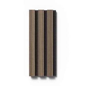 Akustikpaneel Muster in Walnuss Optik mit schwarzem Filz. Holzpaneel für Wand und Decke.