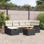 Schwarzes 7-teiliges vidaXL Garten-Sofa-Set aus Poly Rattan mit Kissen.