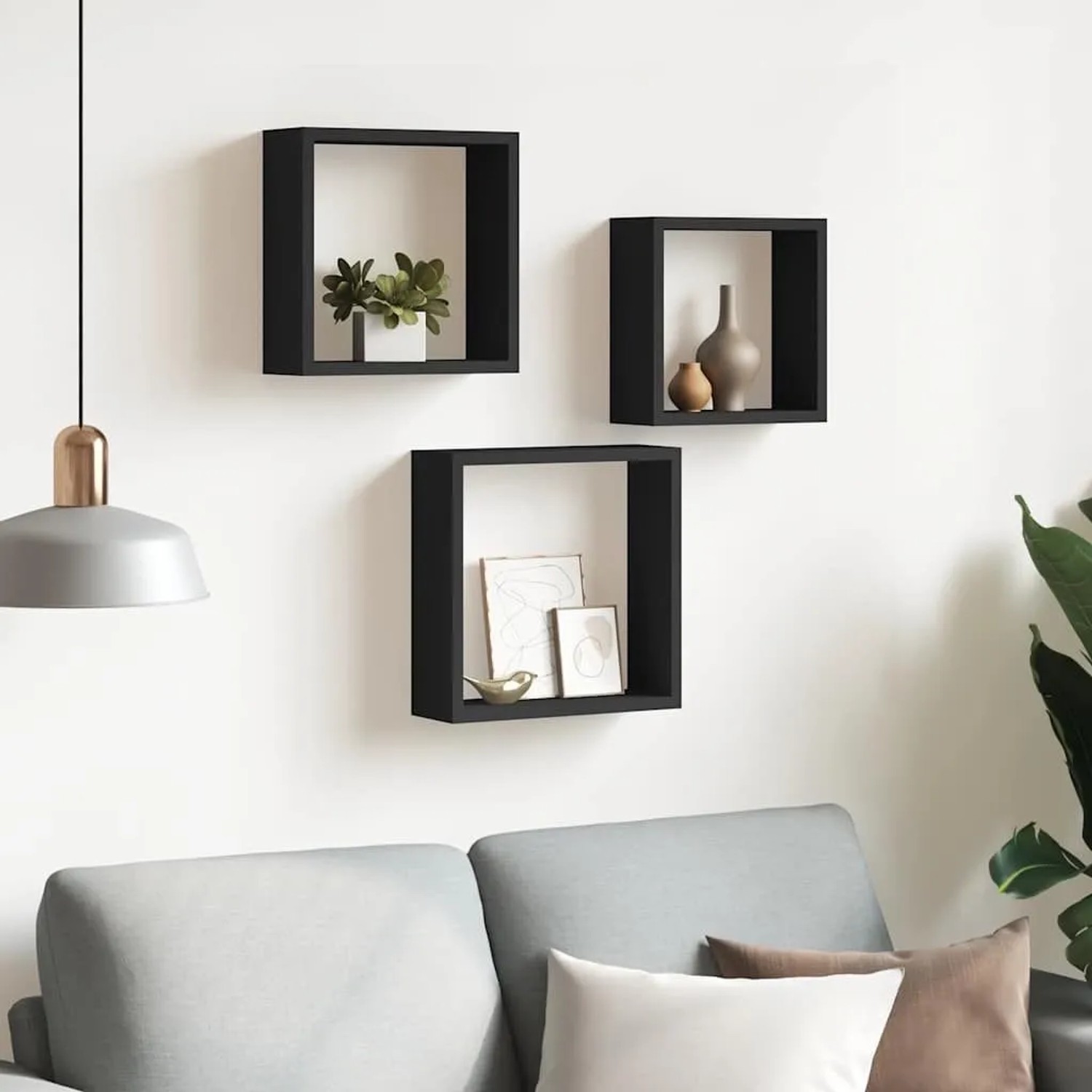 vidaXL Würfelregale, 3 Stk., schwarz, MDF. Wandregale zur Dekoration im Wohnzimmer.