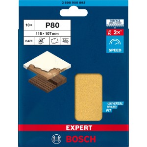 Bosch Expert Schleifblatt C470, 115x107mm, K80, 10er-Pack. Zubehör für Schwingschleifer.