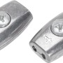Zwei ovale Seilklemmen Ø 4 mm aus Zink für Draht- und Faserseile.