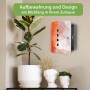 Banjado Design Schlüsselkasten aus Edelstahl mit orange-weißem Polygon-Motiv, offen an Wand montiert.