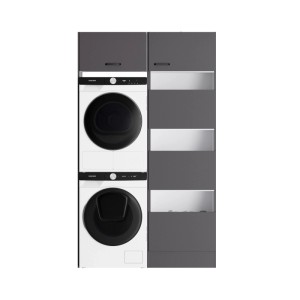 OPTIFIT Waschsäulen-Set Kiel420 in Anthrazit Matt mit Waschmaschine, Trockner und Wäscheschrank.
