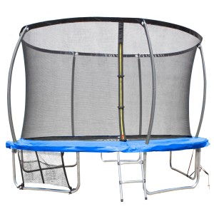 Soulet Gartentrampolin, Ø 366 cm, mit Sicherheitsnetz, Leiter und blauem Rand.