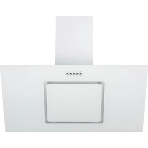 Weiße Respekta Kopffrei Dunstabzugshaube, 90 cm breit, mit Glasschirm und Drucktasten.