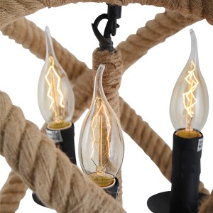 Detailaufnahme der Näve Pendelleuchte Regia (43 cm) mit Juteseil und E14 Fassungen.