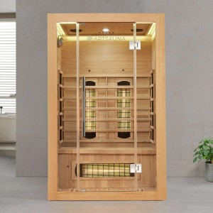 Artsauna Infrarotkabine Kiruna120 aus Hemlockholz mit Glasfront und Dual Technologie.