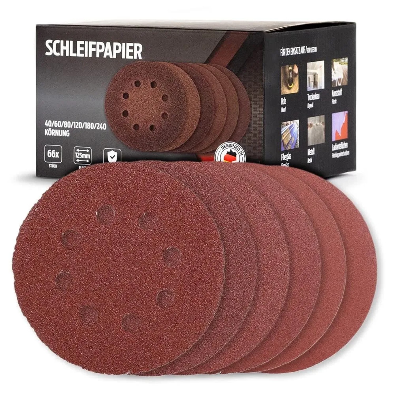 bestTools 66tlg Set Schleifpapier 125mm Körnung 40-240 für Rundschleifer