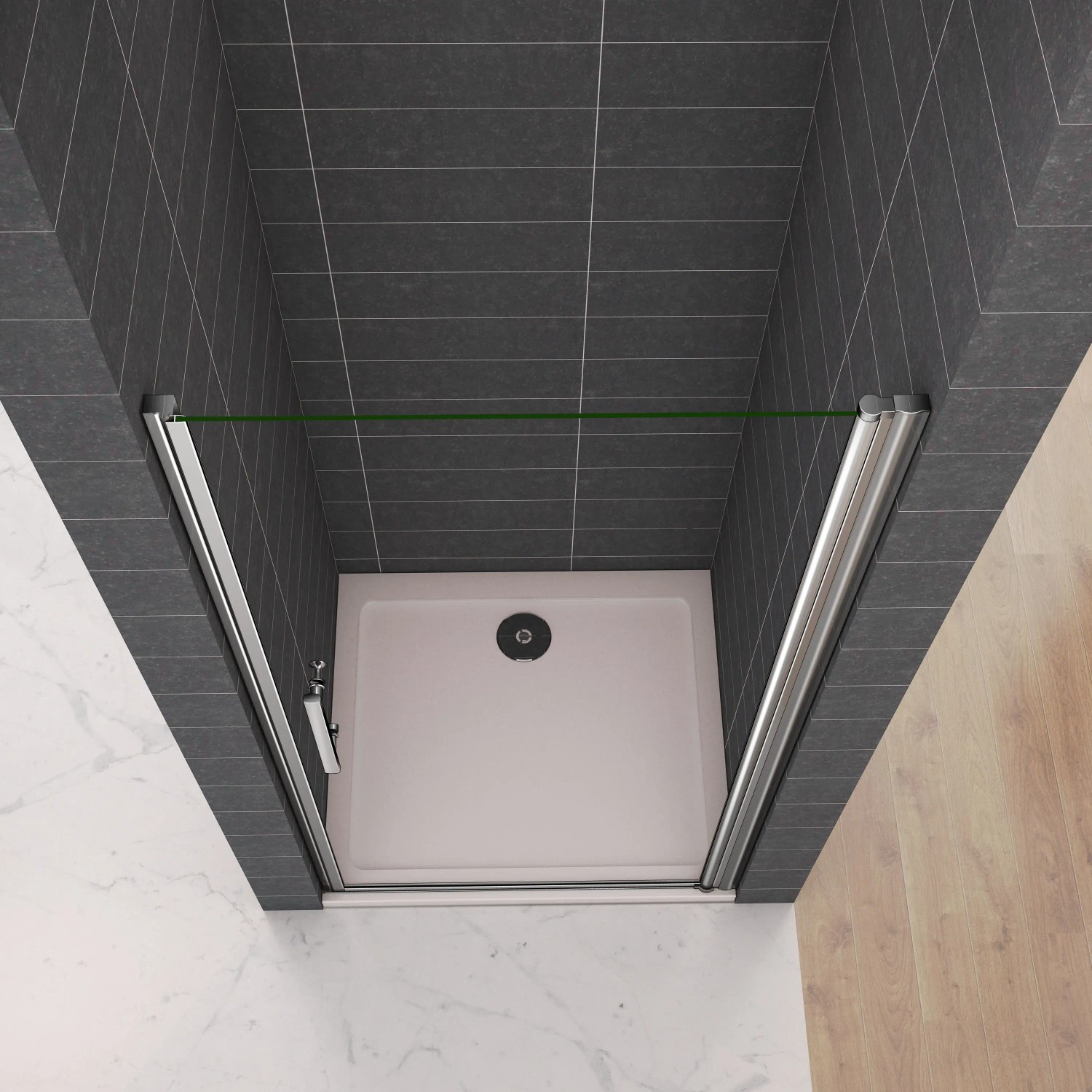 AICA Nischentür 90x195cm, Duschabtrennung mit Schwingtür aus 6mm ESG Glas, chromfarbener Rahmen.