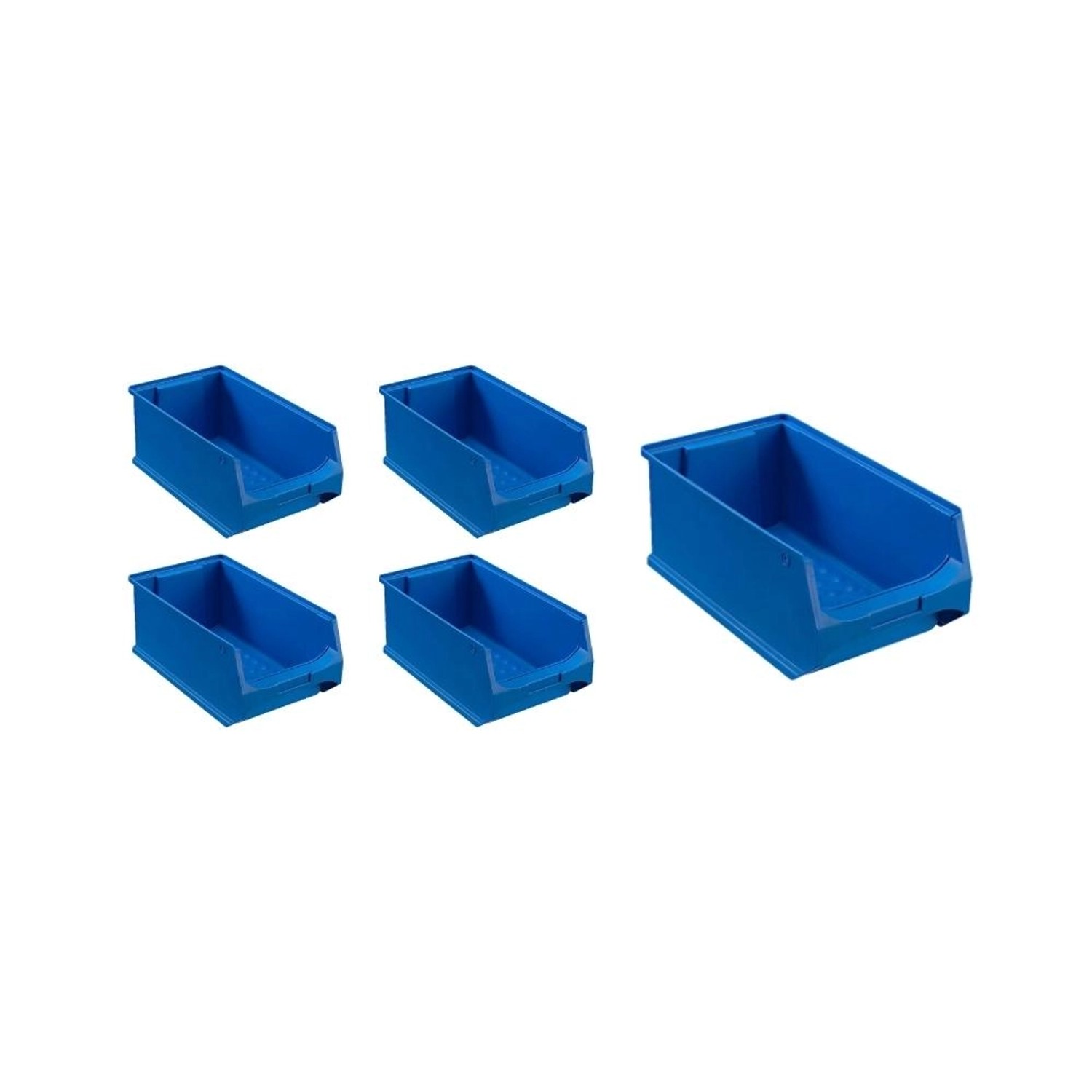 PROREGAL SparSet: 5 blaue Sichtlagerboxen (15x20x35 cm, 7,2 Liter) für Aufbewahrungssysteme.
