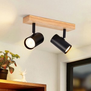 ZMH Aufbaustrahler GU10 2-fach Schwarz Retro Metall Holz 350° Schwenkbar max. 25W