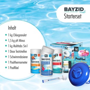 Bayzid Pool Starterset 7-teilig: Wasserpflege mit Chlor, pH-Minus und Multitabs für sauberes Poolwasser.