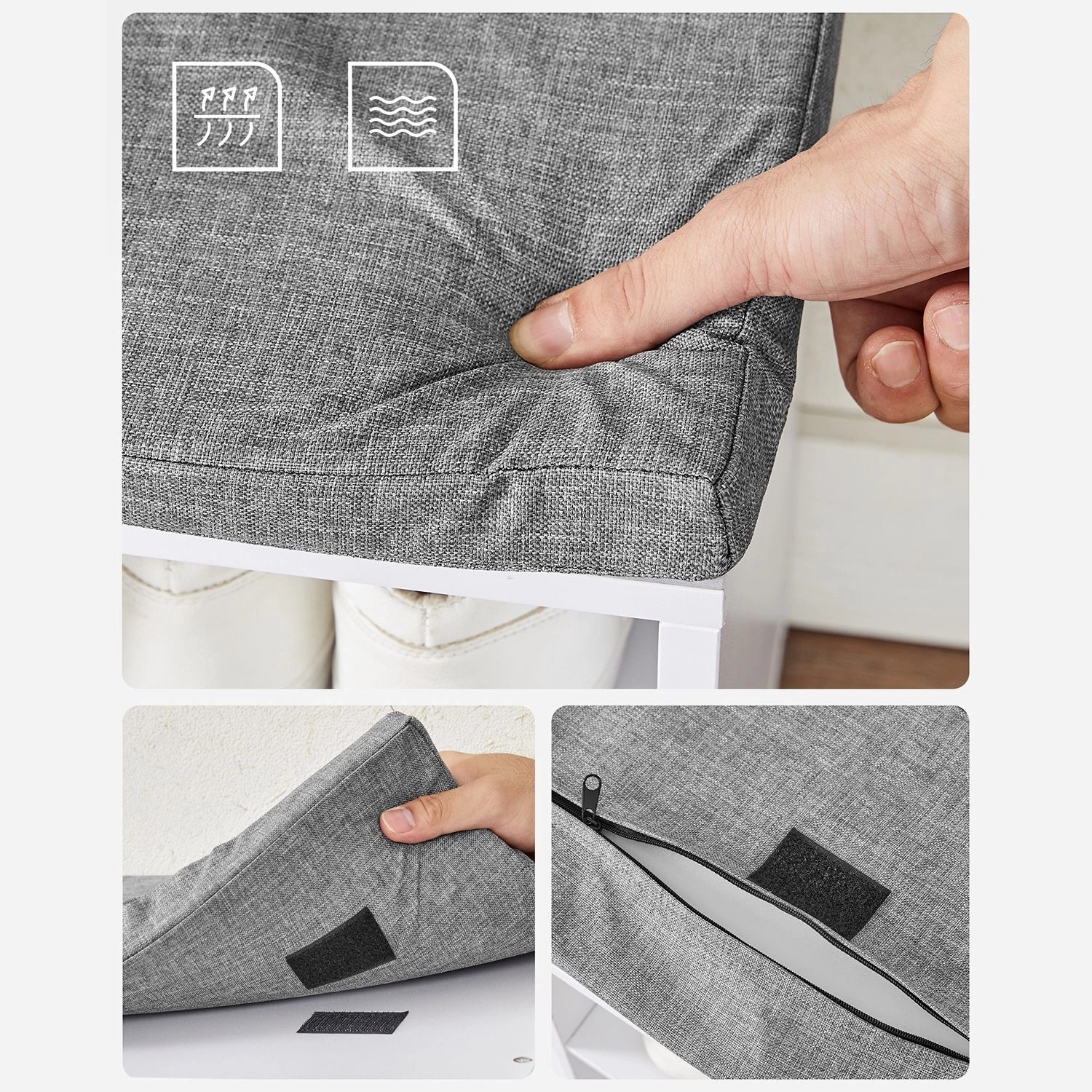 VASAGLE Schuhbank 2er Set Mit Sitzkissen - Schuhkipper Für 6 Paar Schuhe, Verstellbare Trennwand - Weiß-Grau