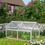 Vitavia Frühbeet Gamma HKP Alu, 89x124x71 cm, mit aufstellbaren Fenstern im Garten.