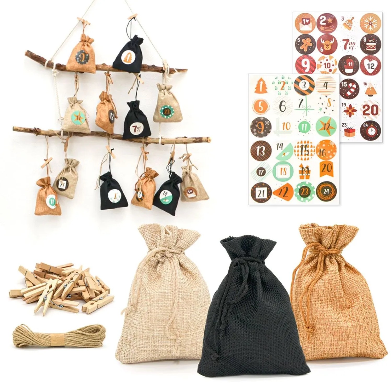 DuneDesign DIY Adventskalender Zum Selbst Befüllen 24 Geschenk-Säckchen Braun