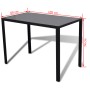 Schwarzes 5-teiliges Esstisch-Set mit Tisch aus Glas und 4 Kunstlederstühlen.