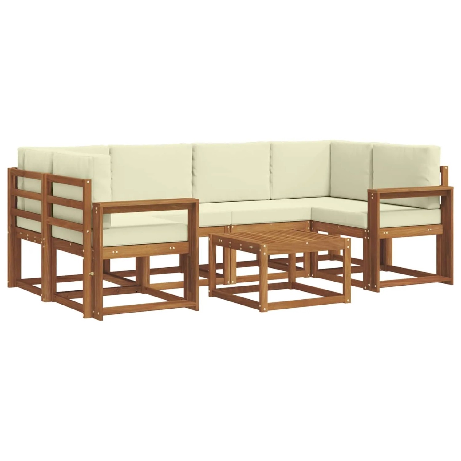vidaXL Outdoor-Sofagarnitur mit Kissen 7-Tlg Natur und Creme 3366083