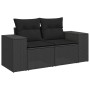Schwarze 2-Sitzer Garten-Sofagarnitur aus Poly Rattan mit Kissen. Teil der vidaXL 7-Tlg. Gartenmöbel Set.