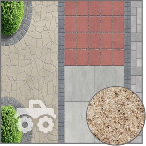 Terralith 2k Pflasterfugenmörtel Extrem Natur Dunkel für Pflasterfugen mit hoher Belastung, zeigt verschiedene Pflasterarten und Mörteltextur.
