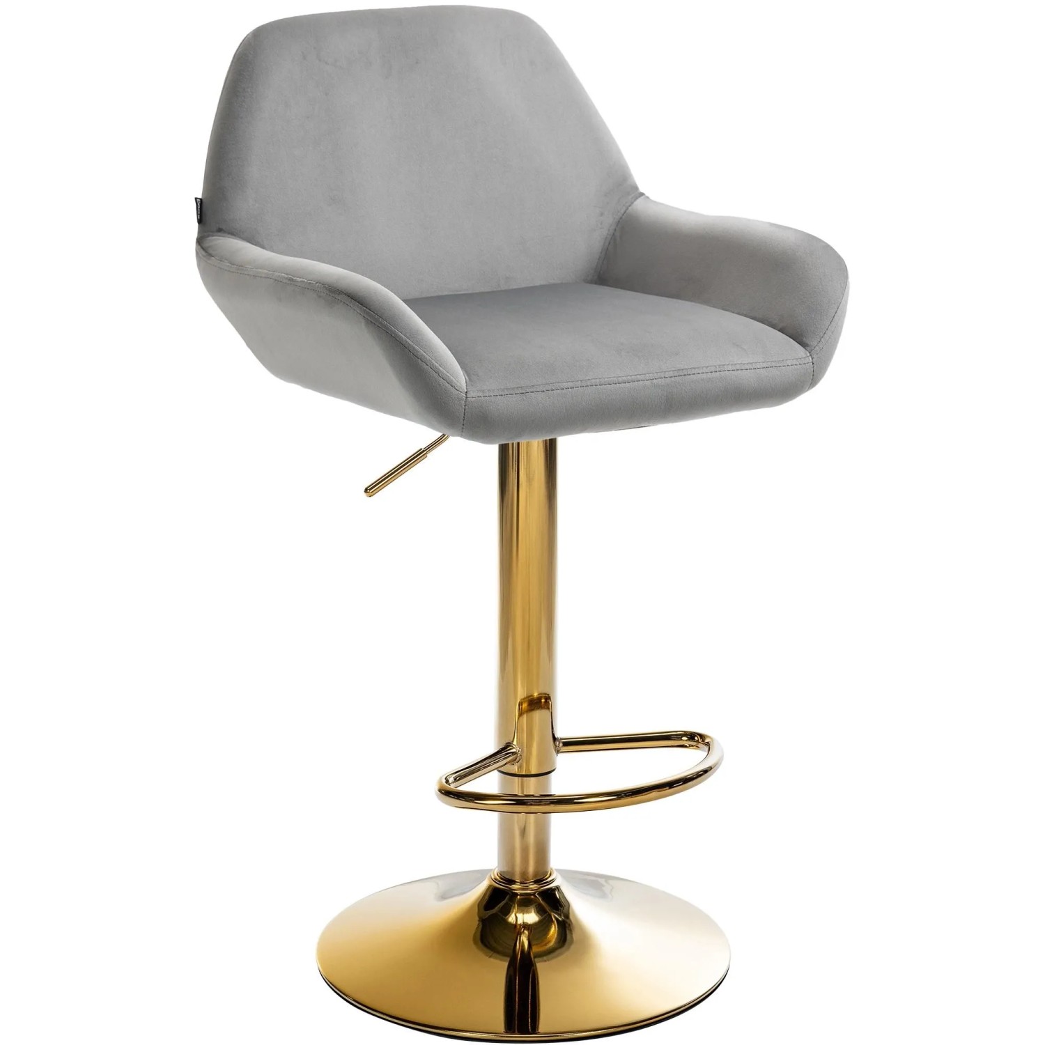 DELUKE Barhocker BIKEL Samt Grau 51x52x89cm Gold Barstuhl Höhenverstellbar Mit Lehne Drehbar Tresenhocker Tresenstuhl