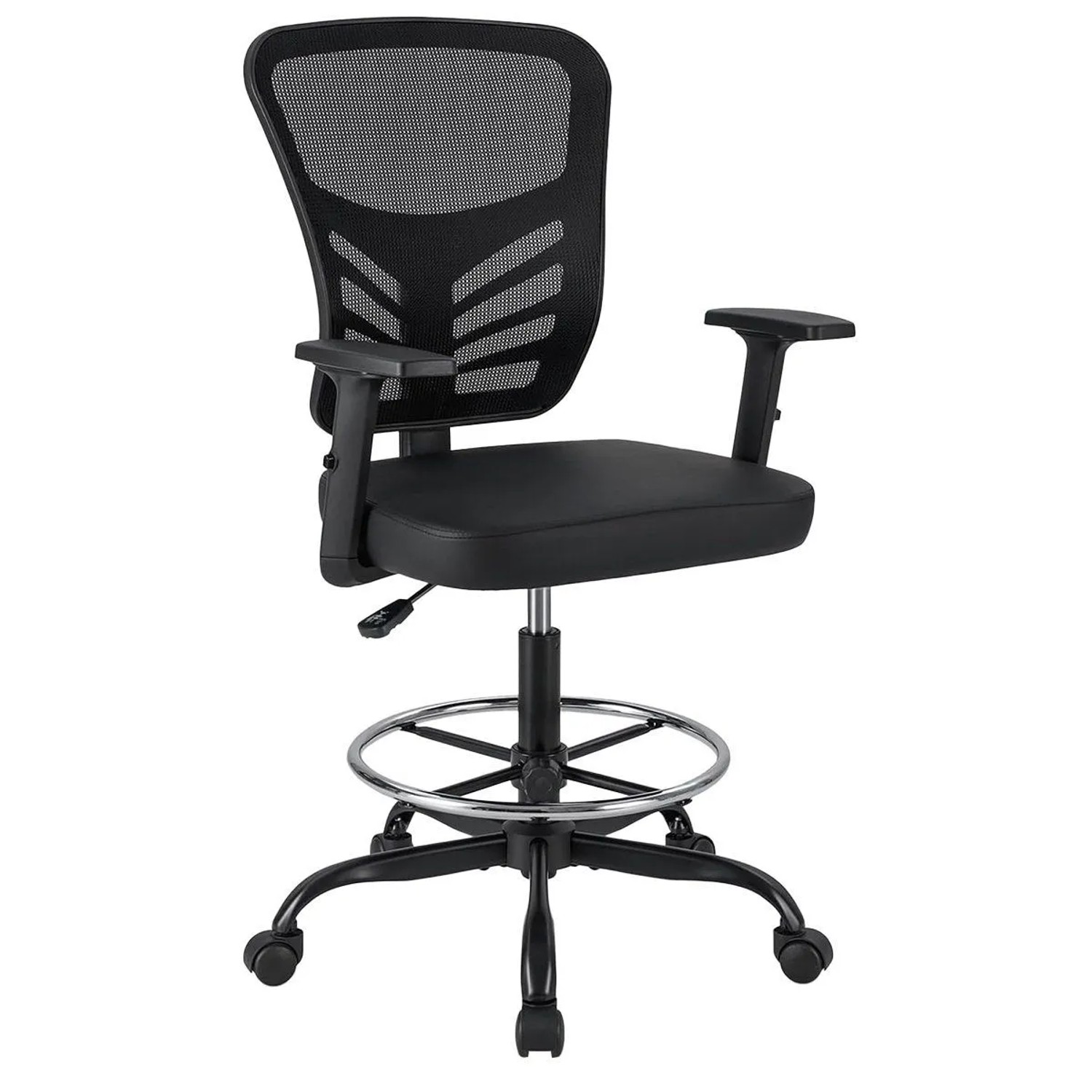 Costway Arbeitsstuhl mit Verstellbaren Armlehnen Schwarz 54-75 cm günstig online kaufen