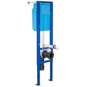 Siamp WC-Vorwandelement Ingenio Set mit blauem Rahmen und Spülkasten für Trockenbau.