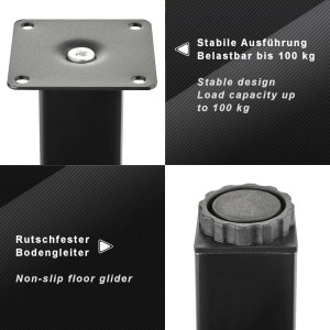 SOTECH Möbelfuß ZULU, 150mm, schwarz matt, höhenverstellbar, bis 100kg belastbar.