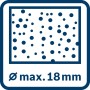 Symbol für max. 18 mm Bohrerdurchmesser des Bosch Professional Akku-Bohrhammers.