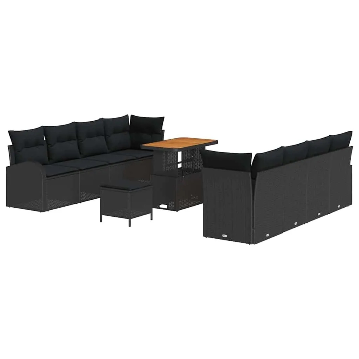vidaXL Garten-Sofa-Set mit Kissen mit Speicher 11-Tlg Schwarz 3364319