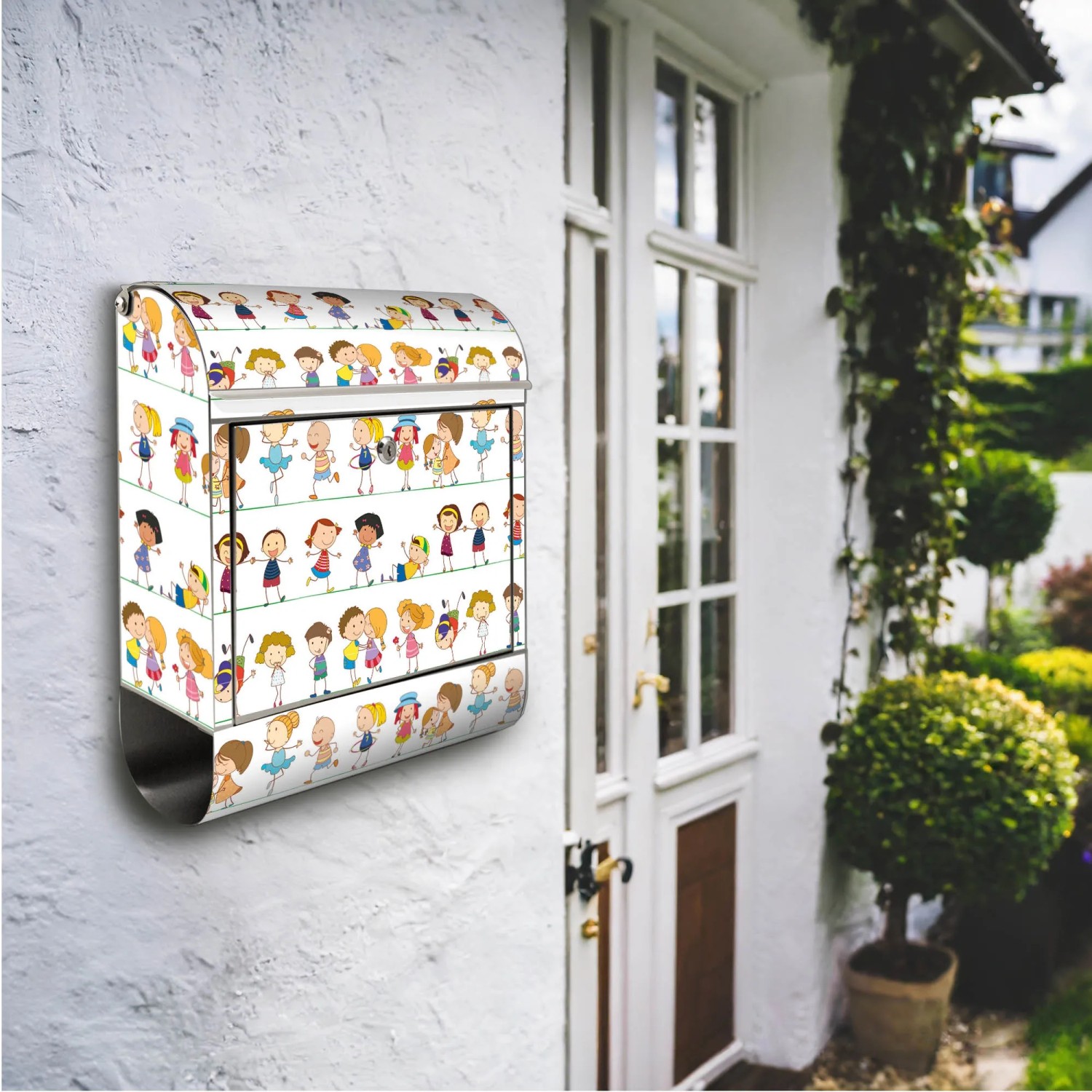 Banjado Edelstahl Briefkasten mit Kindermotiv und Zeitungsfach, rostfrei.