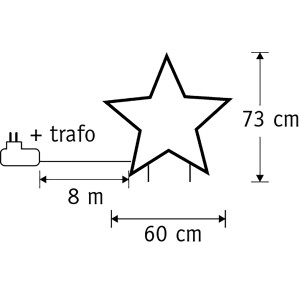 Skizze: Luca Lighting Gartenstecker Stern, 350 LED, Classic Weiß, Maße 73x60cm, 8m Zuleitung.