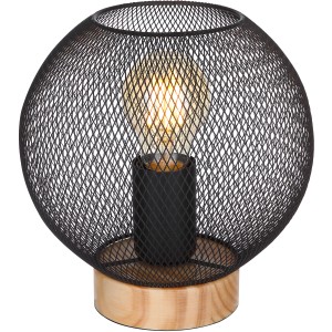 Globo Tischleuchte Pablo: Designlampe aus Holz und schwarzem Metallgitter, Ø 20 cm.