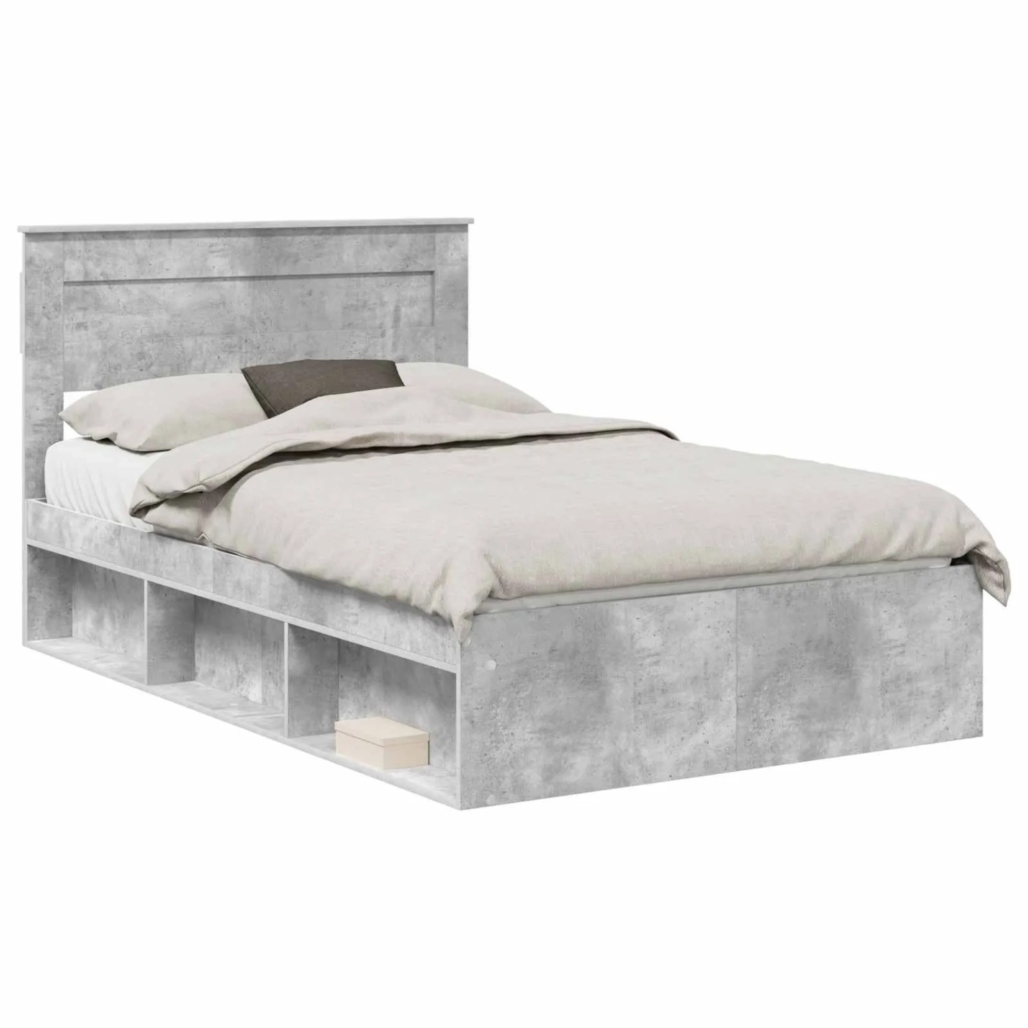 vidaXL Bettrahmen mit Kopfteil Beton 120 x 190 cm Massives Kiefernholz 3409778