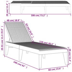 Weiße vidaXL Sonnenliege (186x60x29 cm) aus Polypropylen, verstellbare Rückenlehne für Garten & Terrasse.