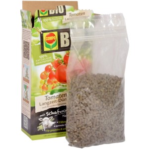 Compo Bio Tomatendünger mit Schafwolle, 750g Packung. Langzeitdünger für gesunde Tomaten.