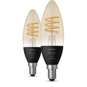 Philips Hue E14 LED-Lampen Doppelpack, Filament Kerze im Vintage-Look.