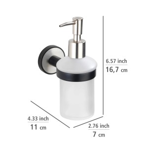 Wenko Seifenspender Udine, Edelstahl/Glas, silber matt, mit Wandhalterung und UV-Loc® Befestigung.