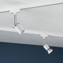 Zwei weiße Paulmann URail Spots Pure II an einem Schienensystem unter der Decke.