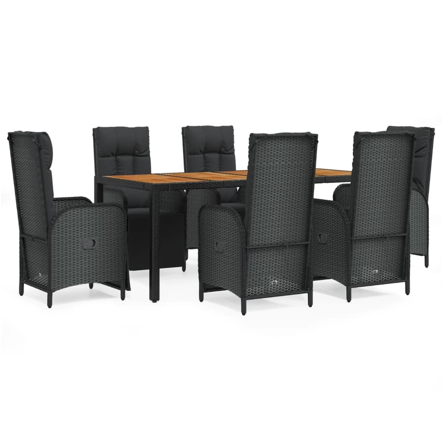 vidaXL 7-Tlg Garten-Essgruppe mit Kissen Schwarz Poly Rattan 3185078