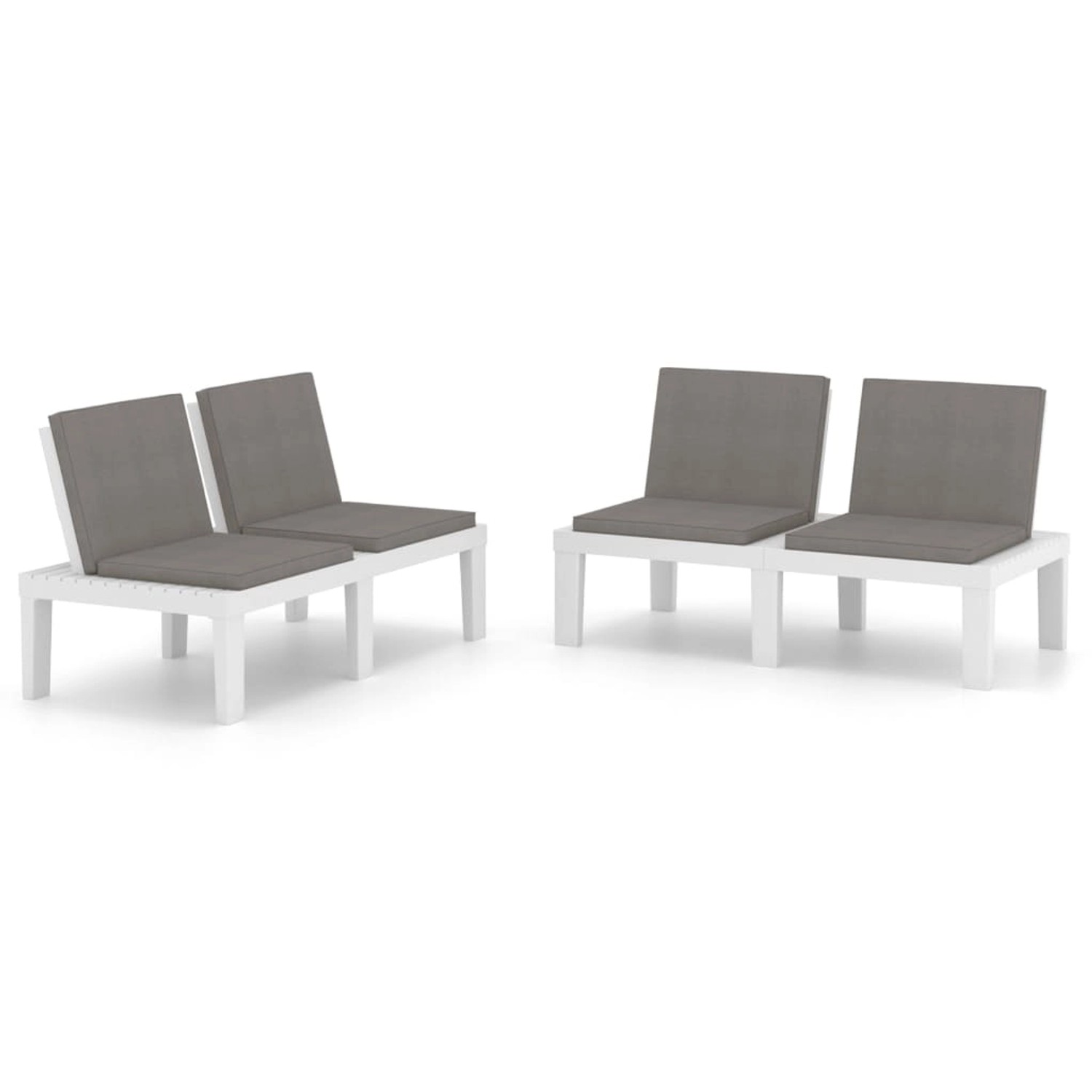 vidaXL Gartenbänke mit Kissen 2 Stk. Kunststoff Weiß 3059825