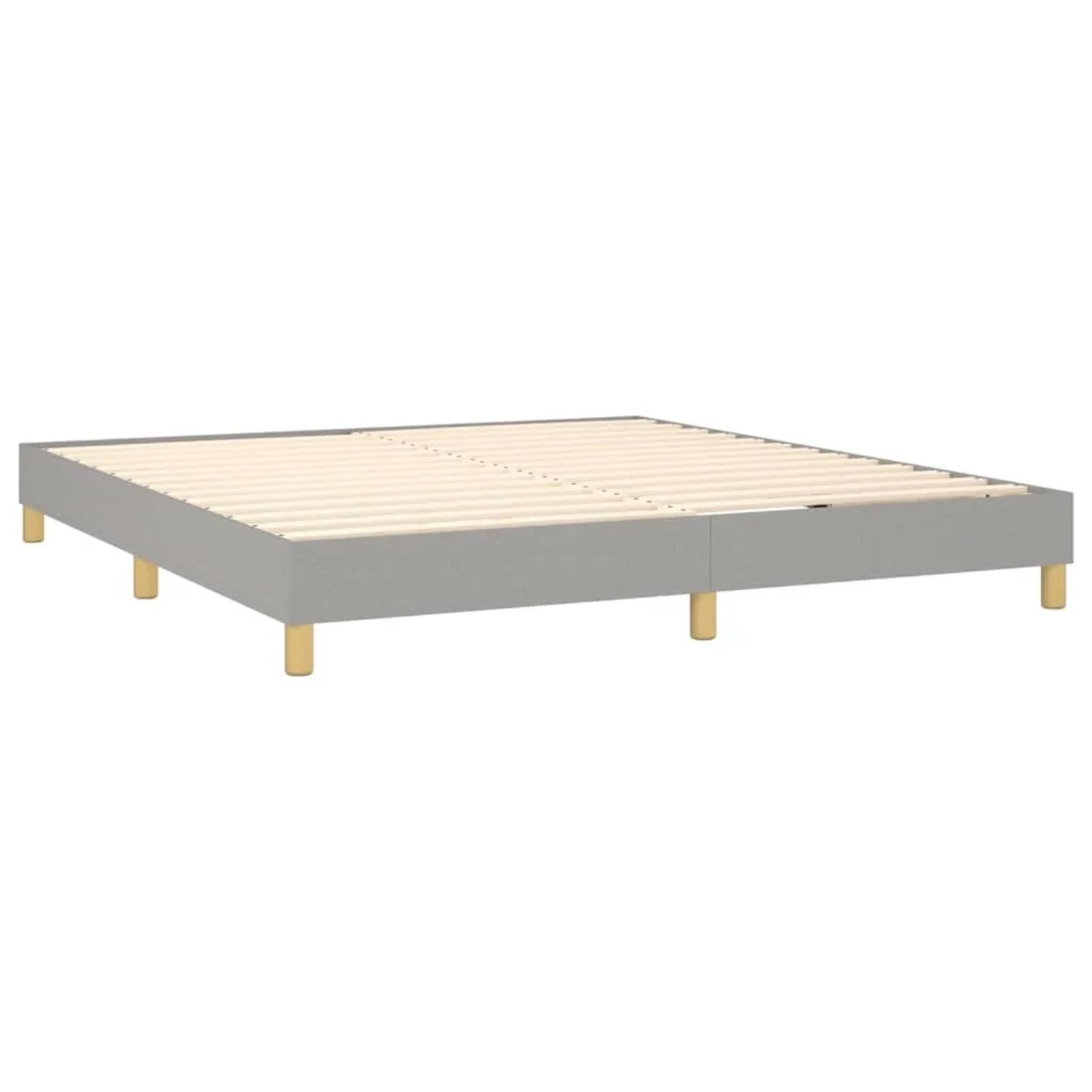 Hellgraues vidaXL Boxspringbett 160x200 cm mit Lattenrost und Füßen.