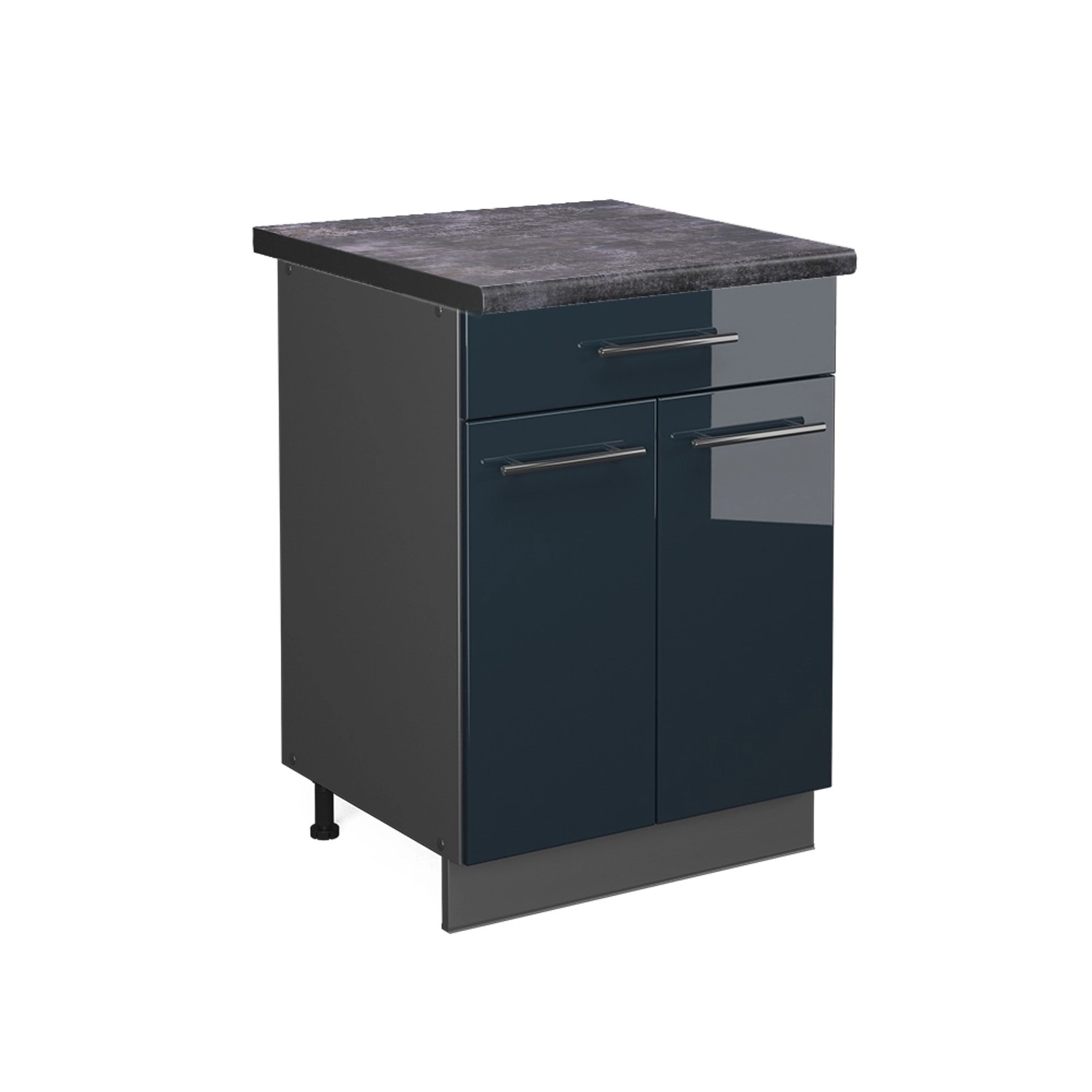Vicco Spülenunterschrank Fame-Line Dunkelblau Hochglanz/Anthrazit 80 cm AP Eiche