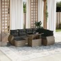 Graue 8-tlg. vidaXL Garten-Sofagarnitur aus Poly Rattan mit Tisch und Kissen.